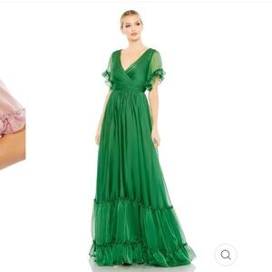MAC DUGGAL BUTTERFLY RUFFLE TRIMMED SLEEVE WRAP OVER FLOWY GOWN Size 4
